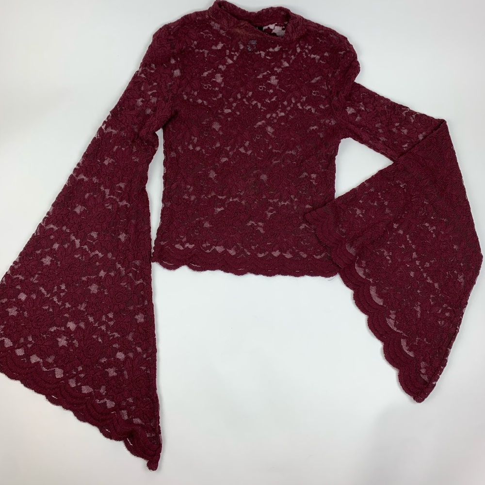 Sheer Lacy Bell Sleeved Top